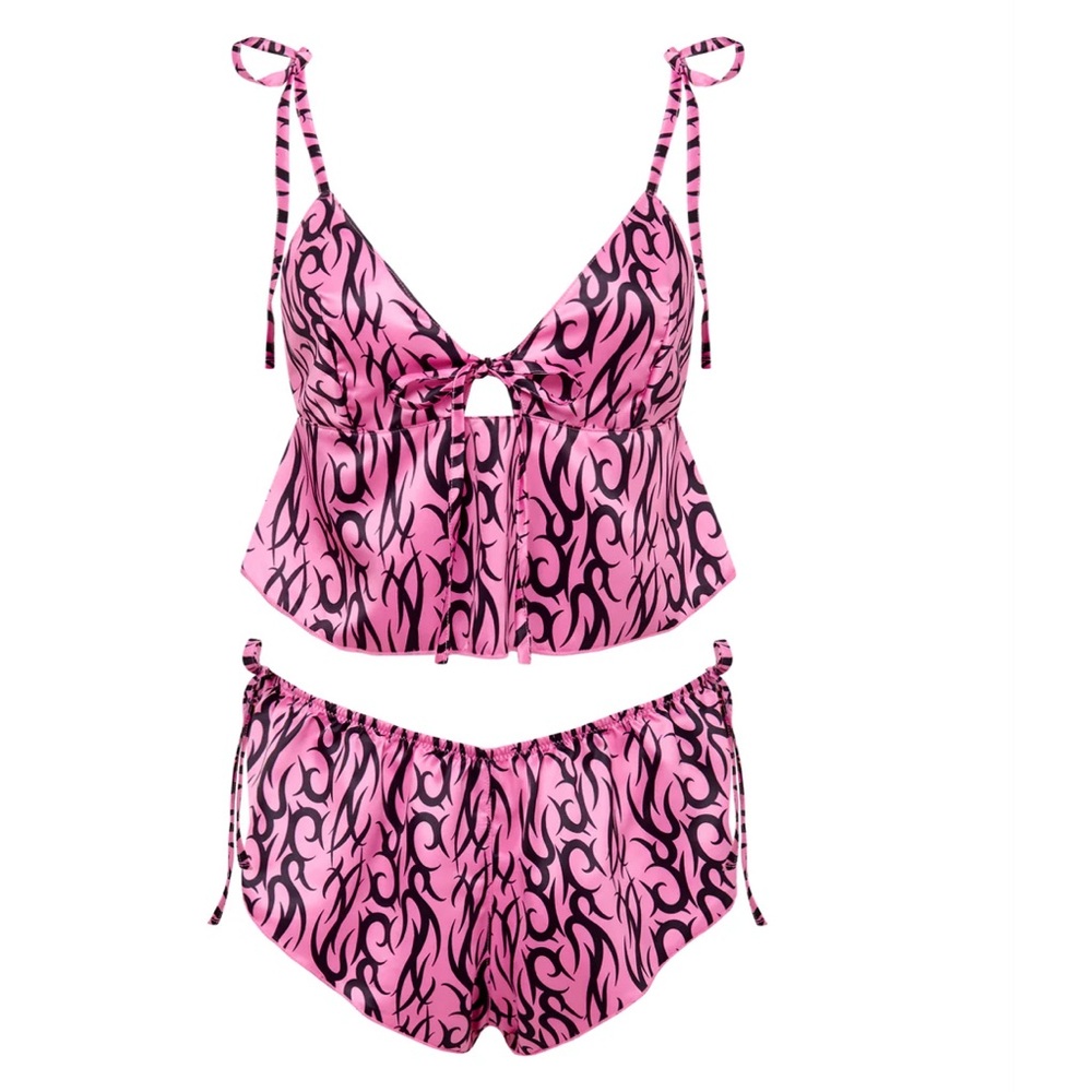 Bluebella x Ashley Williams Tattoo Print Luxury Satin Crop Cami and Short NWT